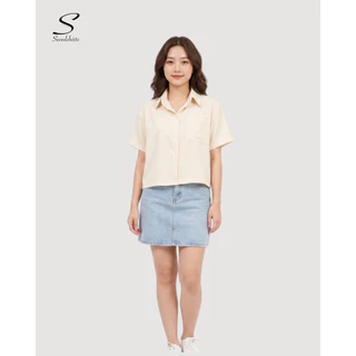 S23: เสื้อเชิ้ตแขนสั้น ทรงครอปผู้หญิง Baby tee สีพื้น สไตล์เกาหลี ผ้าใส่สบายไม่ร้อน