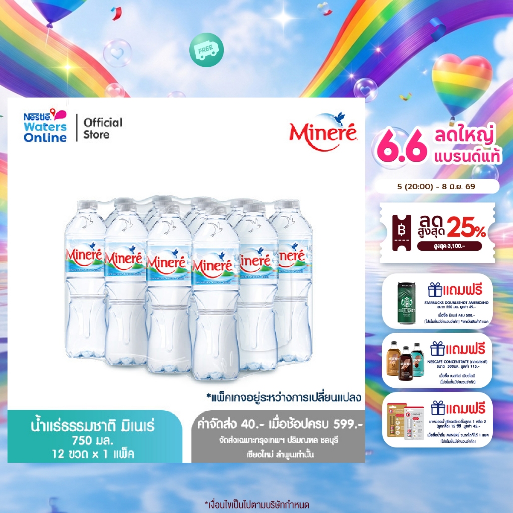 [จัดส่งกรุงเทพฯ ปริมณฑล ชลบุรี เชียงใหม่ ลำพูน] น้ำแร่ธรรมชาติมิเนเร่ 0.75ล. (แพ็ค 12 ขวด)