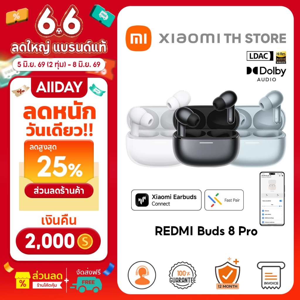 Xiaomi REDMI Buds 8 Pro หูฟังบลูทูธ | หูฟัง bluetooth | หูฟังบลูทูธไร้สาย | ระบบตัดเสียงรบกวนอัจฉริยะ (ANC) สูงสุด 55dB