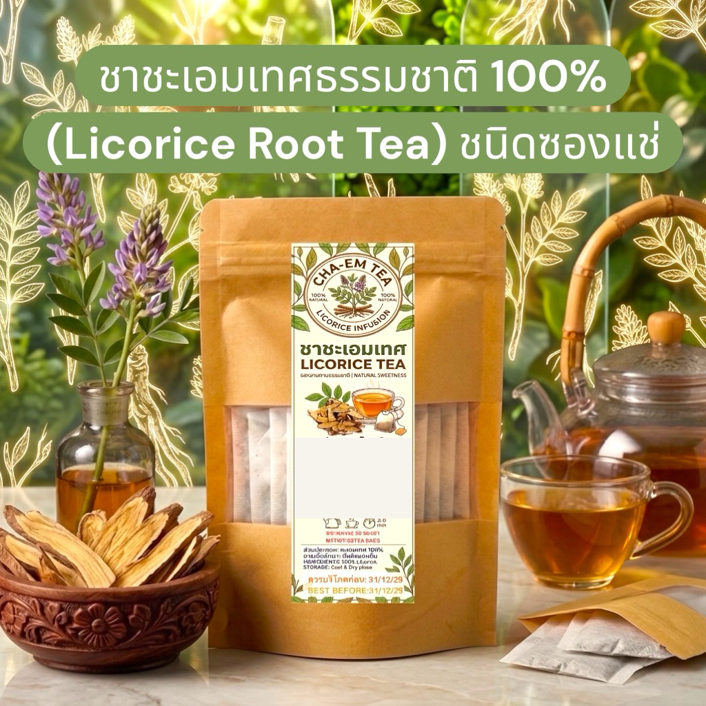 เครื่องดื่มชาชะเอมเทศ บรรจุ 30 ซอง( Licorice Tea) ชะเอมเทศบดผงในซองชาพร้อมชงดื่ม
