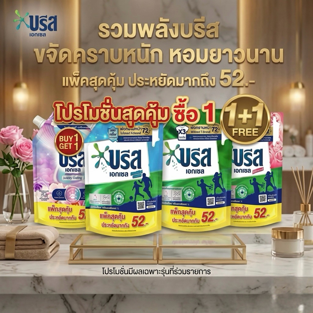 [1 แถม 1] บรีส เอกเซล น้ำยาซักผ้าสูตรเข้มข้น ถุงเติม2ลิตร แพ็คสุดคุ้ม ขจัดคราบหนัก หอมยาวนาน