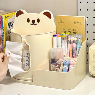 ชุดกล่องใส่ของอเนกประสงค์ หมุนได้ 360 องศา กล่องใส่เครื่องเขียน ที่ใส่เครื่องสำอาง ชั้นจัดระเบียบแบบตั้งโต๊ะ สไตล์มินิมอ