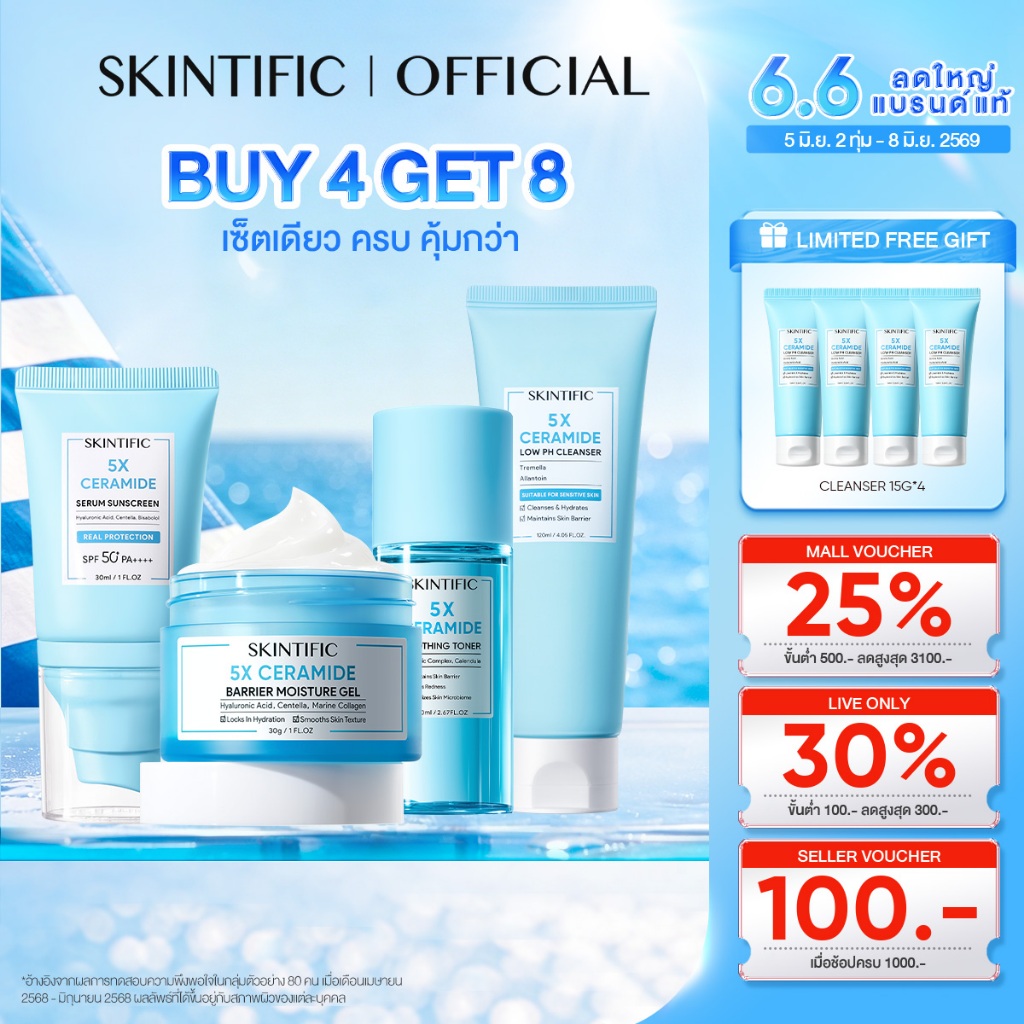 <8pcs Skincare> SKINTIFIC Hydrating|Dark Spot|Glowing|Barrier โฟมล้างหน้า มอยเจอร์ไรเซอร์ เซรั่ม กันแดด ทุกสภาพผิวใช้ได้