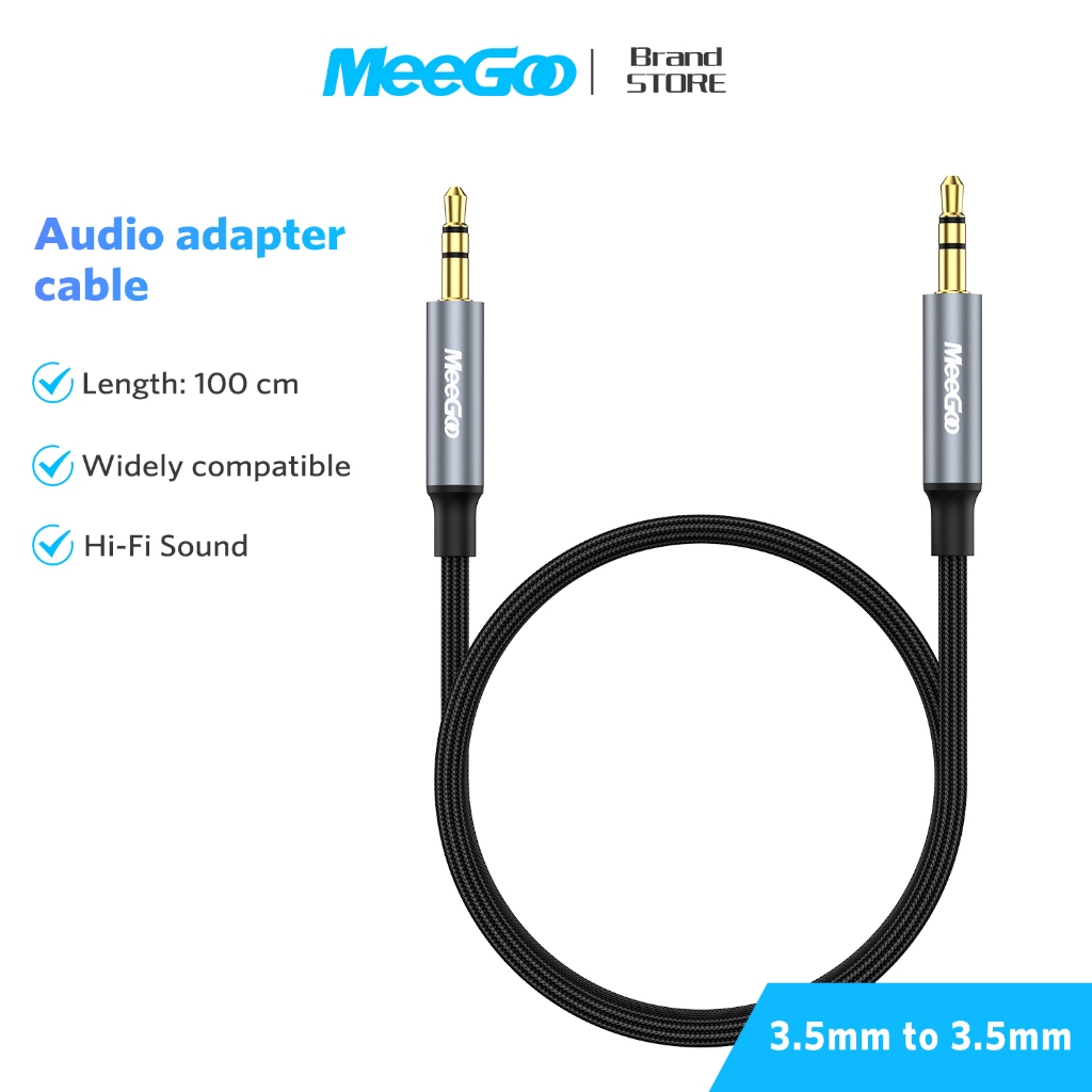 MEEGOO สายสัญญาณเสียง AUX 3.5mm ต่อปลั๊กทอง ยาว1ม. ถักไนลอน ใช้ต่อโทรศัพท์กับลำโพงในรถ/หูฟัง