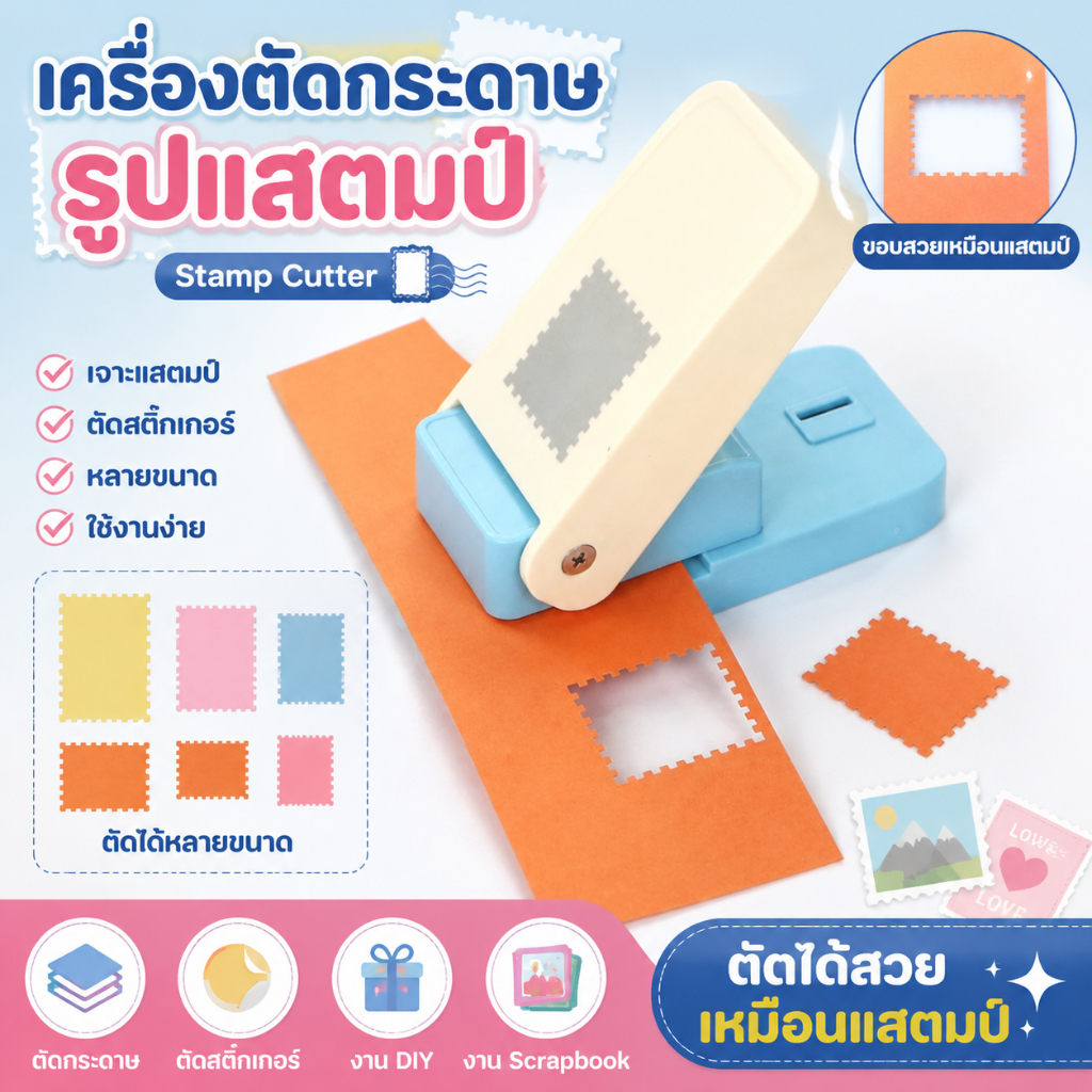 เครื่องตัดกระดาษรูปแสตมป์ Stamp Cutter เครื่องเจาะแสตมป์ ตัดสติ๊กเกอร์หลายขนาด DIY