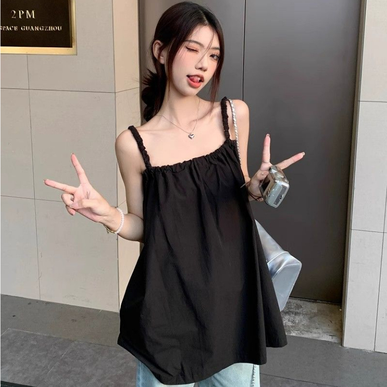 เสื้อแขนกุดลุคสบายสีเรียบ สวมใส่ไปทะเล สไตล์อ่อนโยน มีให้เลือก 2 สี