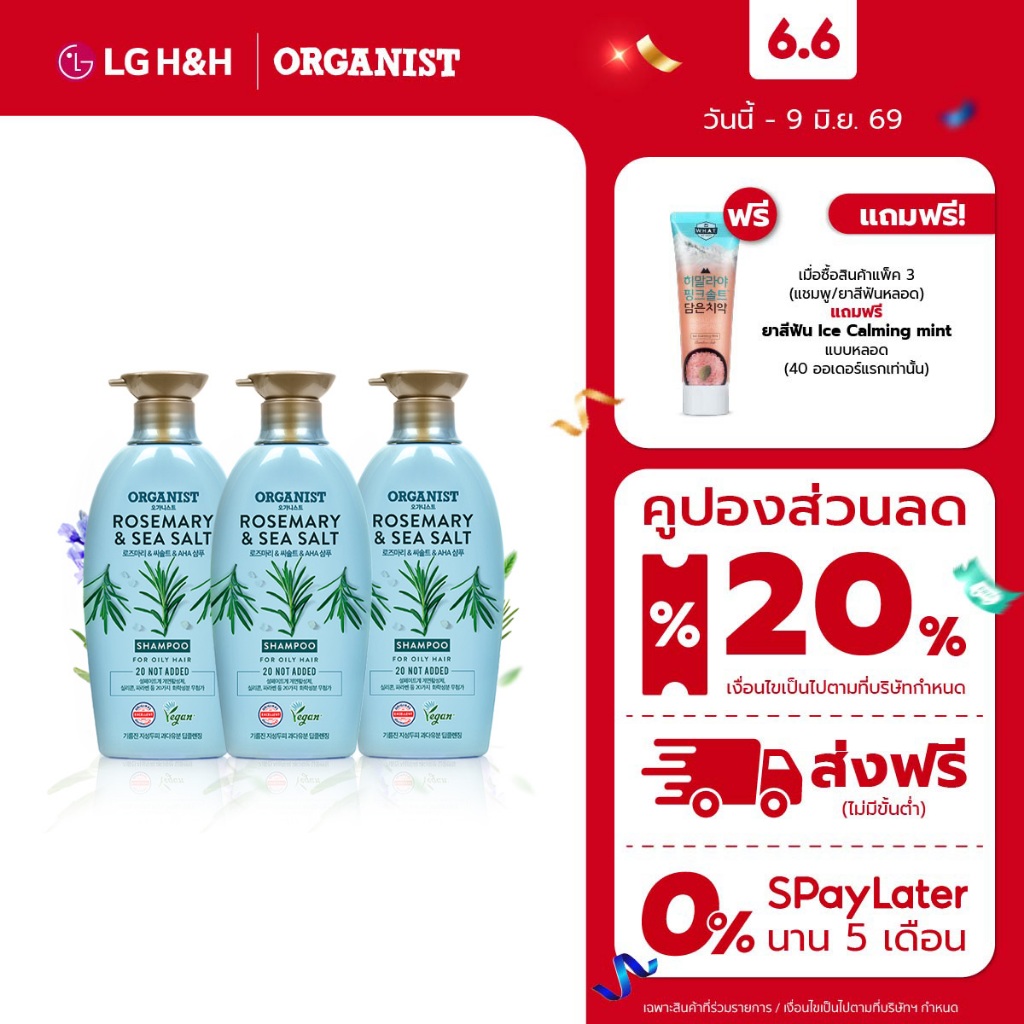 (แพ็ค3) แชมพูออกานิสท์ โรสแมรี่ Elastine Organist Rosemary & Sea Salt Deep Cleansing Shampoo