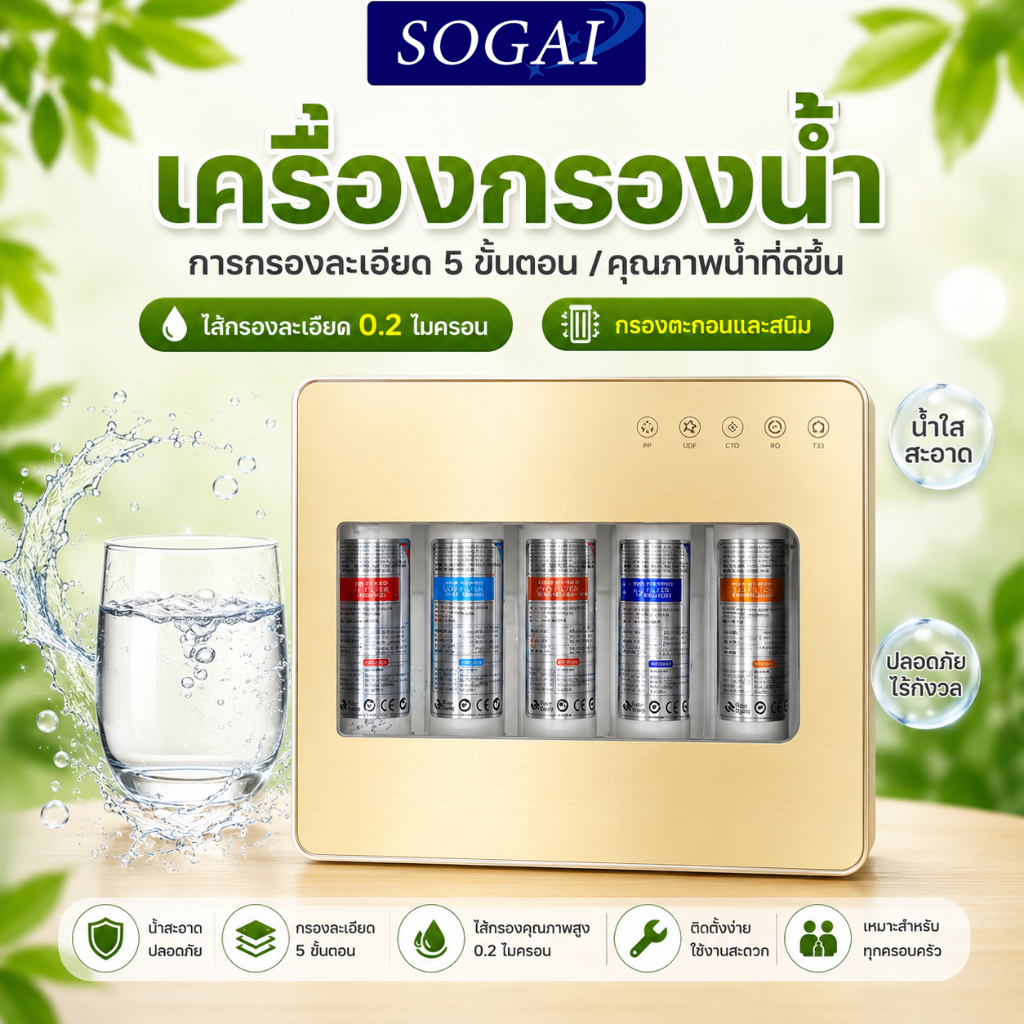 เครื่องกรองน้ำดื่มพร้อมก๊อกน้ำ 5 ขั้นตอน สินค้าพร้อมส่ง