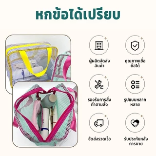 กระเป๋าผ้าตาข่าย กระเป๋าจัดระเบียบ ถุงซิปตาข่า กระเป๋าเครื่องสำอาง กระเป๋าเครื่องสำอางค์ แบบพกพา ความจุขนาดใหญ่