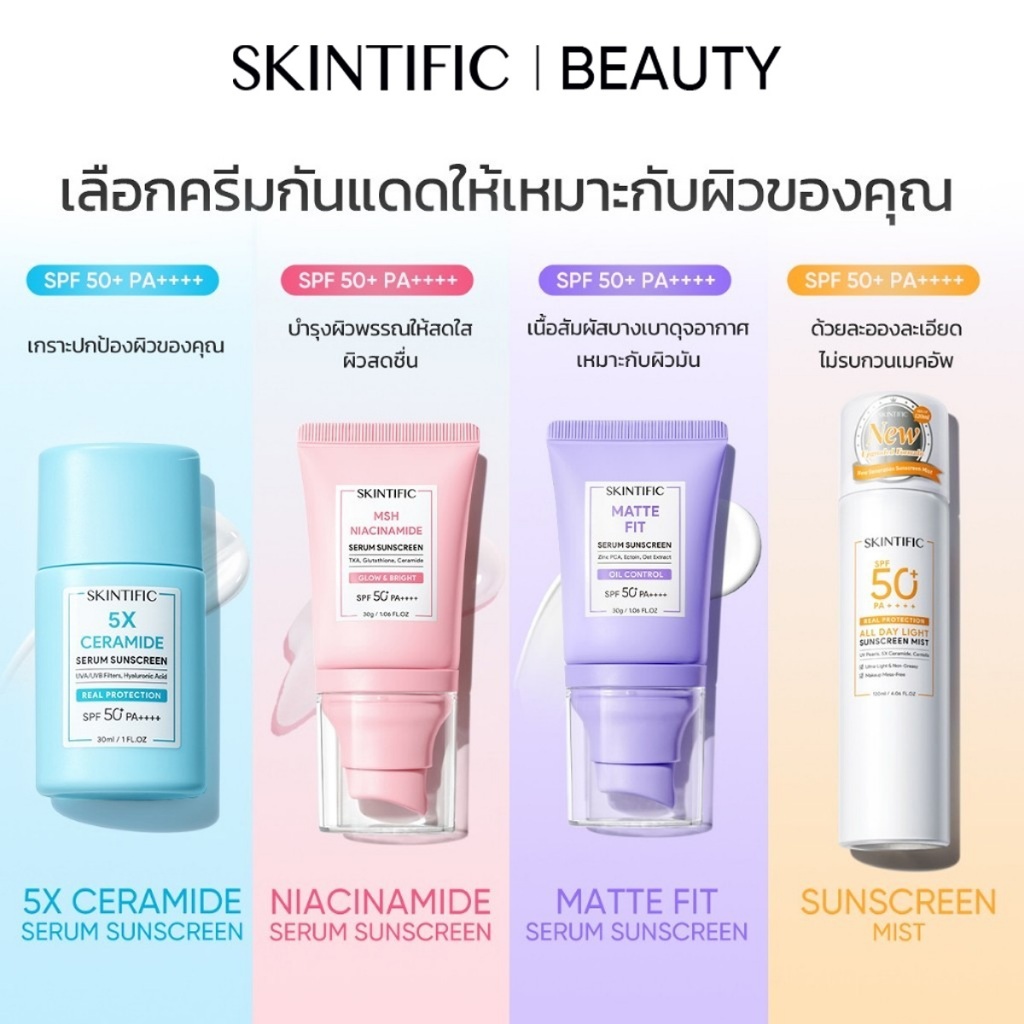 【POND PHUWIN】SKINTIFIC Niacinamide Brightening Serum Sunscreen SPF50+ PA++++ ไบรท์เทนนิ่ง ซันสกรีน กันแดด ครีมกันแดด
