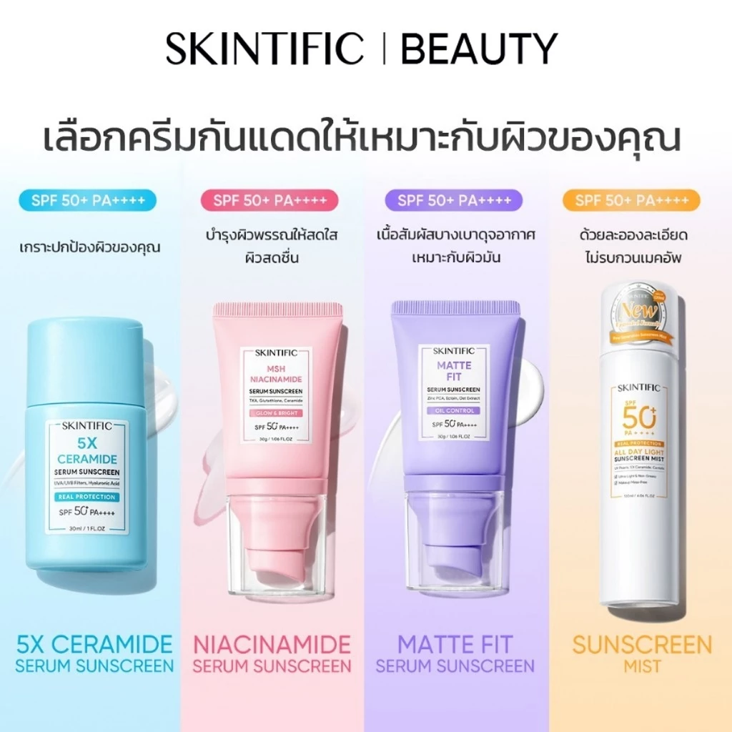【POND PHUWIN】SKINTIFIC Niacinamide Brightening Serum Sunscreen SPF50+ PA++++ ไบรท์เทนนิ่ง ซันสกรีน กันแดด ครีมกันแดด