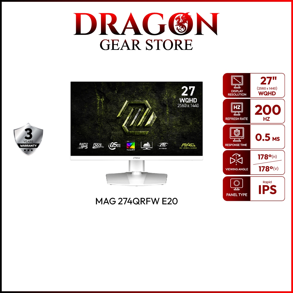 MSI Monitor MAG 274QRFW E20 | 27" | IPS | WQHD | 0.5ms | 200Hz (จอคอมพิวเตอร์)