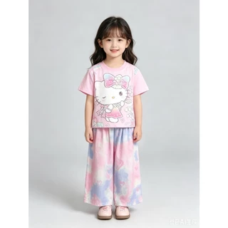 MC325 ชุดนอนพร้อมส่งเด็กผู้หญิง ลายการ์ตูนสุดน่ารัก กางเกงลายหัวใจไล่เฉดสี