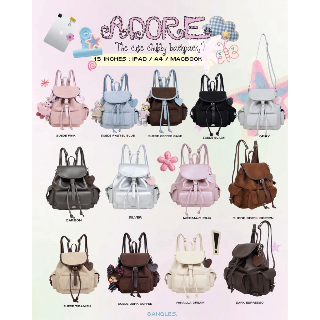 8anglesshop- 🎒กระเป๋าเป้ รุ่น Adore 💖✨ #Adorebackpack ขนาด15นิ้ว ใส่A4/macbook/ Ipad สะพายได้2แบบ !! 🍒 #Supportไหล่ E034