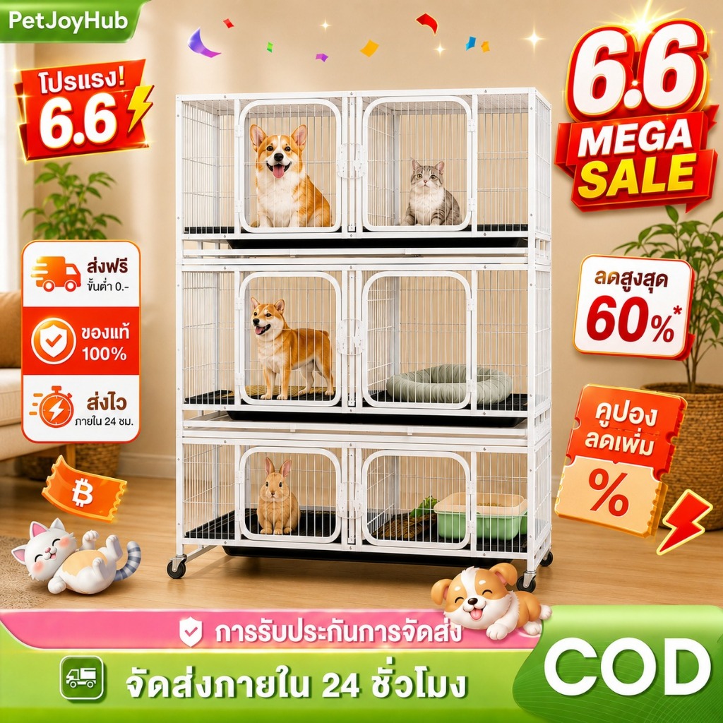 กรงผสมพันธุ์ กรงแบ่งส่วน กรงแมว สุนัข กรงไก่ กรงสัตว์เลี้ยง บ้านกระต่าย หลายชั้น พื้นที่ว่างขนาดใหญ่