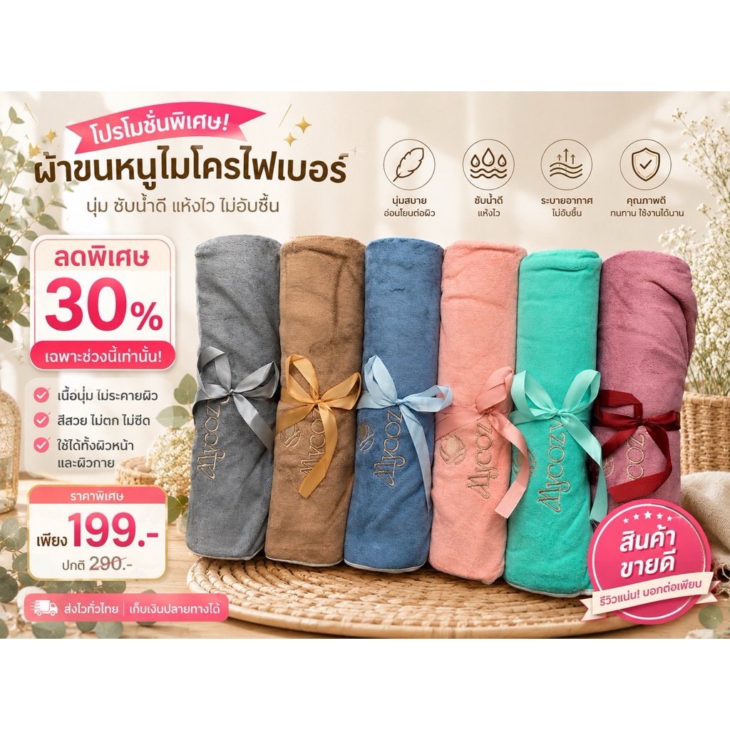 Mycozy ผ้าเช็ดตัวนาโน คุณภาพดี (90*160ซม.) ไซส์จัมโบ้ ผ้าหนา นุ่ม  ไม่เป็นขุย