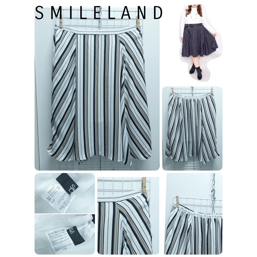 S M I L E L A N D(Plus Size 6L) กระโปรงลายทางทรงบานญี่ปุ่นมือสอง