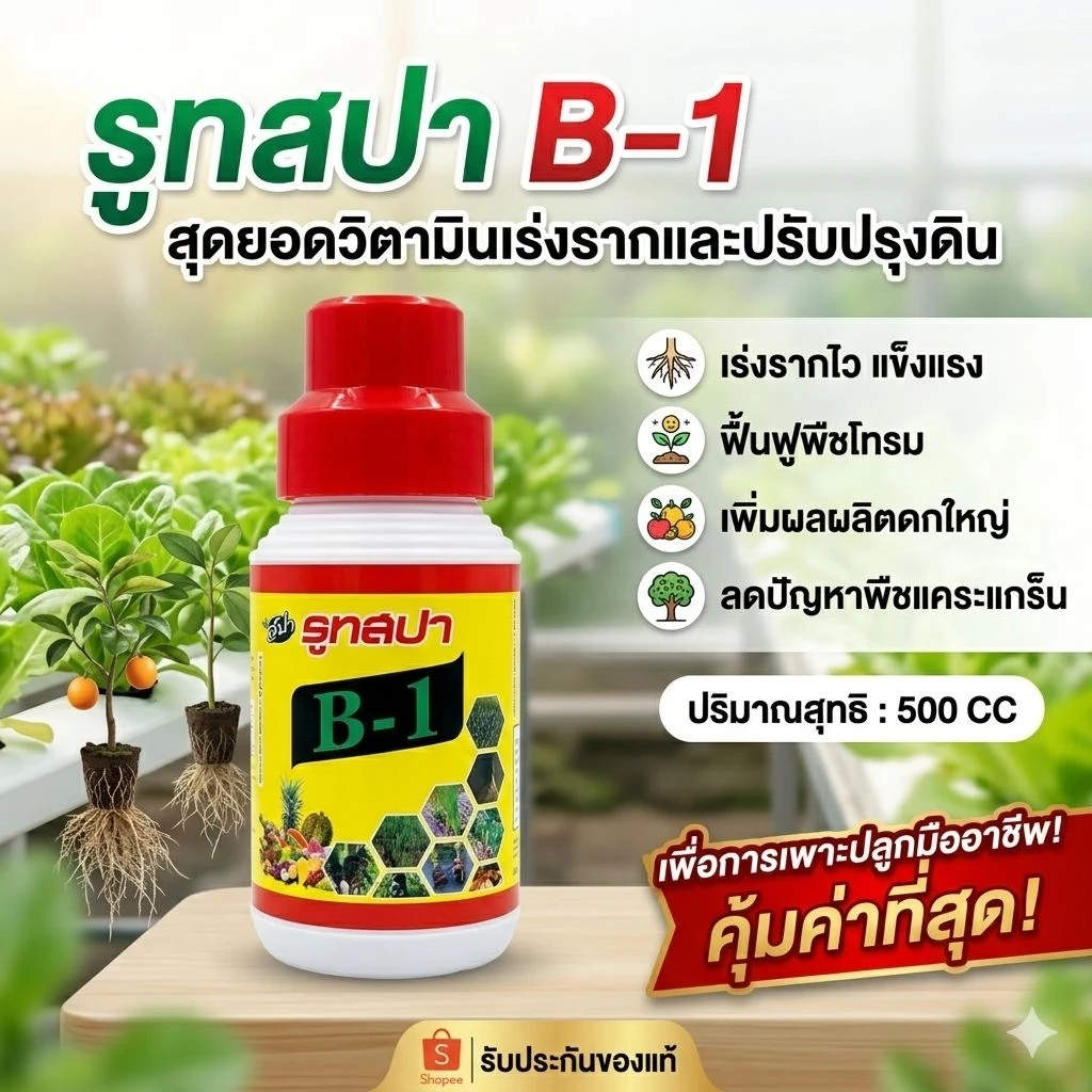 🪴 สารเร่งรากพืช รูทสปา B-1 🌱 น้ำยาเร่งรากเข้มข้น วิตามิน B1 + โบรอนบริสุทธิ์ เร่งดอก ติดผลดก แก้พืชแคระแกร็น