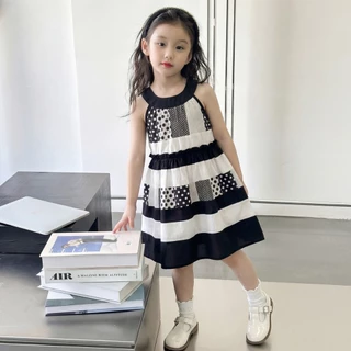 Hania kids พร้อมส่ง ชุดเดรสเด็ก สีขาวดำลายจุด ผ้าฝ้าย ชุดเดรสแฟชั่นเด็กผู้หญิง K6125980