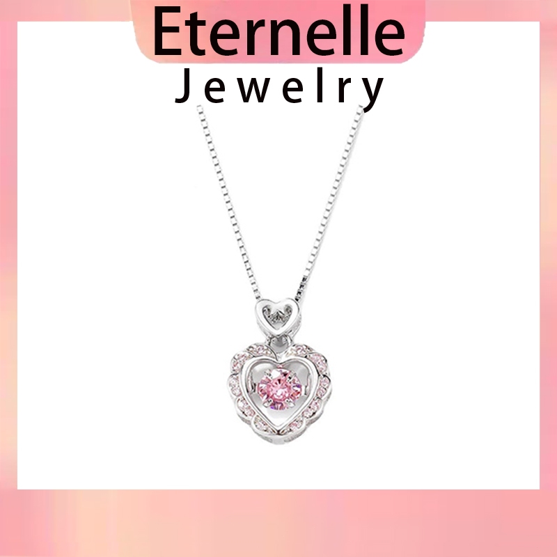 Eternelle✨ สร้อยคอแฟชั่นเงินน่ารัก ลูกปัดสีชมพู สร้อยคอจี้หัวใจ  สร้อยคอทองคำขาว คุณผู้หญิง