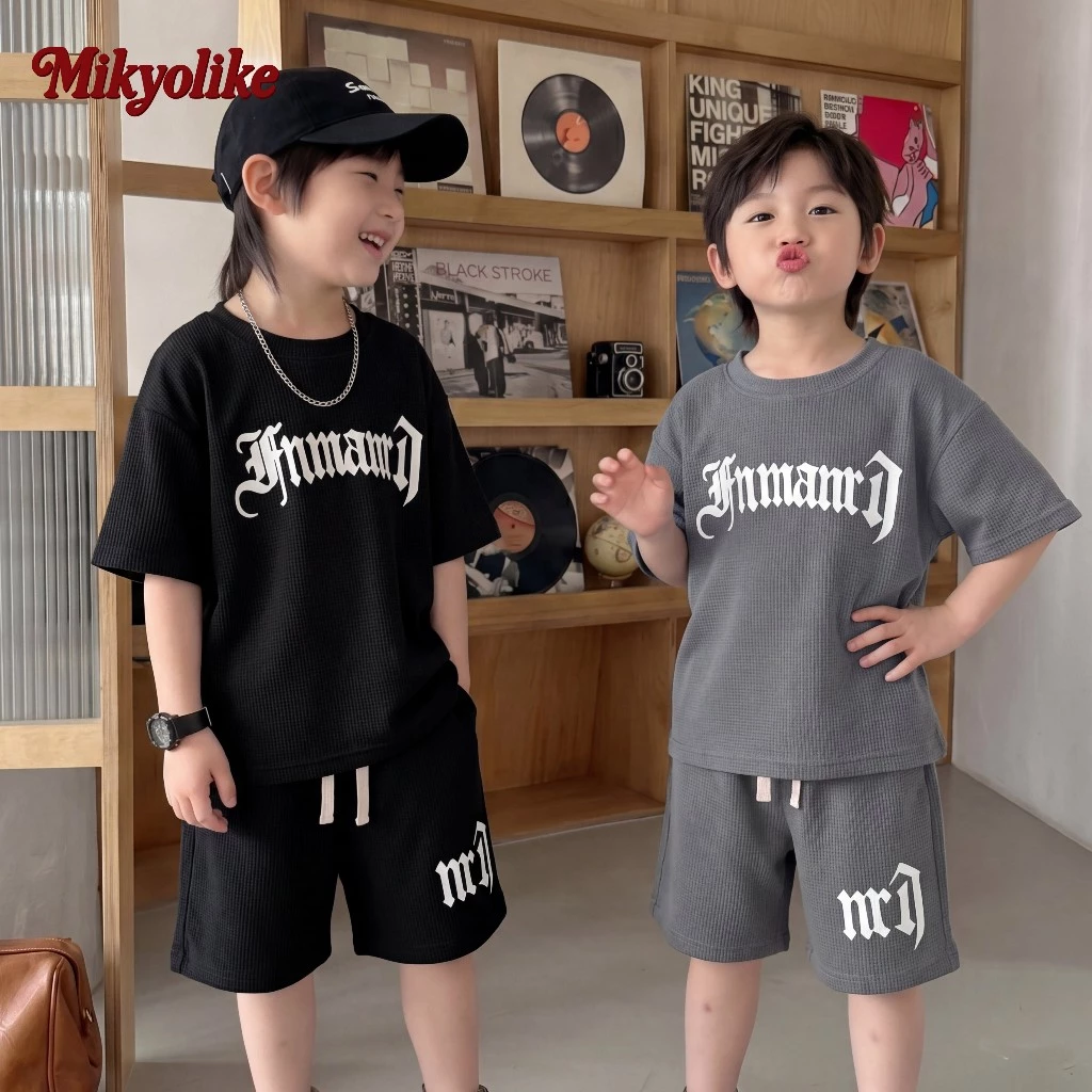 2-14 ปี ชุดเซ็ทเด็กชาย แฟชั่น เสื้อแขนสั้นกางเกงขาสั้น ลำลองกีฬา 2ชิ้น สไตล์เกาหลี านุ่มใสสบายฯ