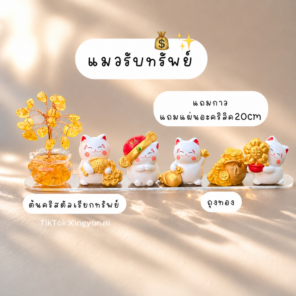 เซตแมวรับทรัพย์ แถมอะคริลิค วางตกแต่ง สินค้าส่งจากไทย งานเรซิ่น งานพีวีซี