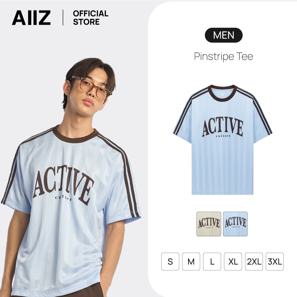 AIIZ (เอ ทู แซด) - AIIZ เสื้อแอคทีฟผู้ชายคอกลมแขนสั้น AIIZ Men's Pinstripe Tee