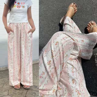 Blooming Beach pant กางเกงขายาวผู้หญิงสำหรับสายชิลล์ กางเกงผ้าพิมพ์ลาย | dressylismm