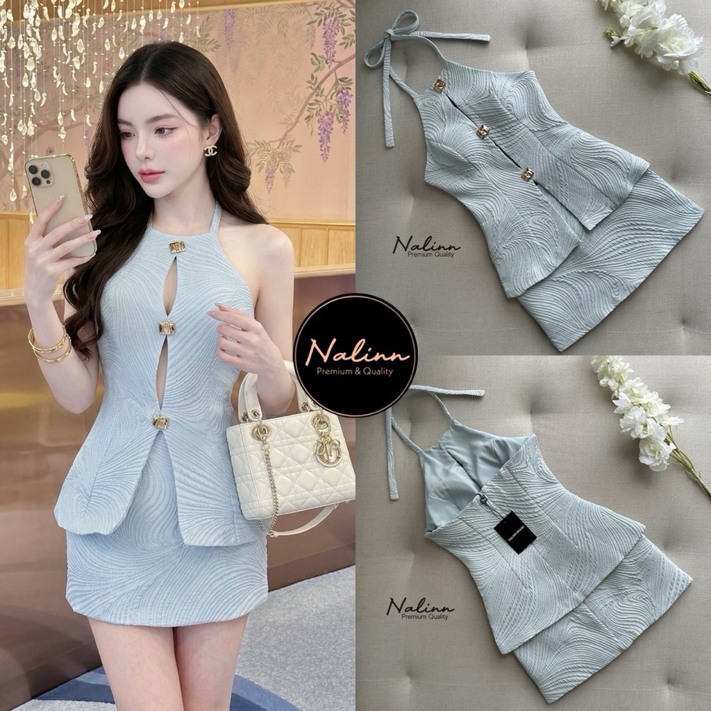 NL-S26024 Set 2 ชิ้น เสื้อคล้องคอเปิดไหล่ Nalinn