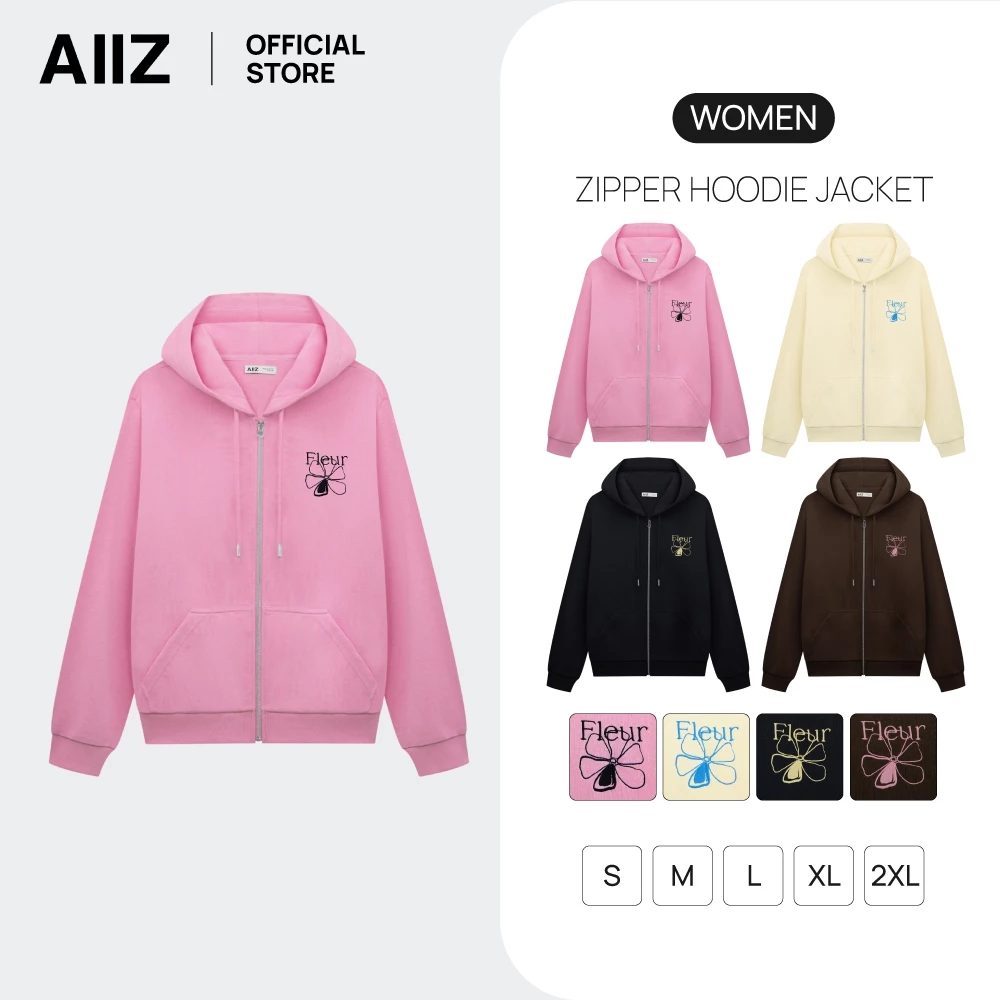 AIIZ (เอ ทู แซด) - AIIZ เสื้อฮู้ดผู้หญิงแบบซิปปักลายกราฟิก AIIZ Women's Zipper Hoodie Jacket