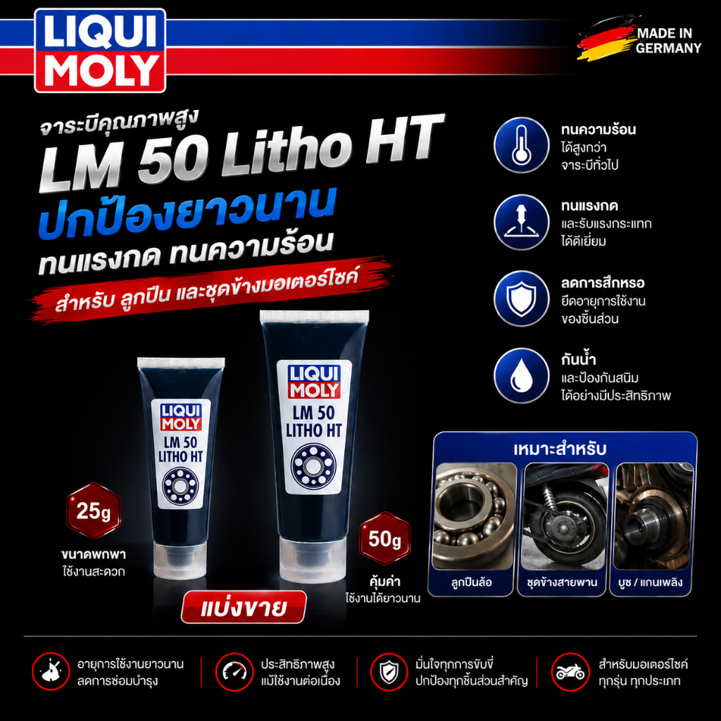 จาระบีทนความร้อนสูง LIQUI MOLY LM 50 Litho HT แบ่งขาย 25-50 กรัม บรรจุภัณฑ์ เเบบหลอด