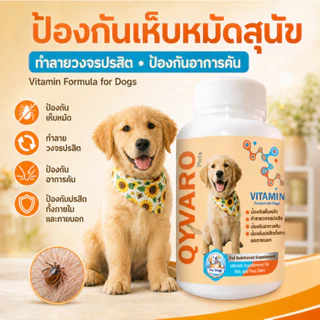Qyvaro เสริมอาหารสุนัข ป้องกันเห็บหมัด แบบกิน ทำลายวงจรปรสิต ลดคัน ปรสิตภายใน