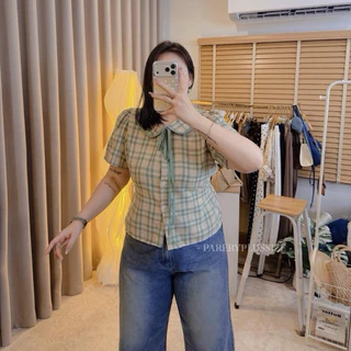 เสื้อสก๊อตคอบัวสาวอวบอ้วน อก38-46 หน้าผ้า 48 ผ้าทอลายสก๊อต รุ่น ช3