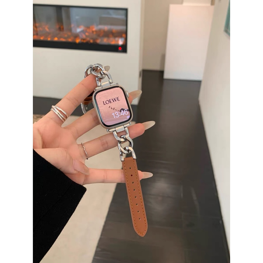 พร้อมส่ง สายนาฬิกาแบบหนัง+โซ่สแตนเลส ใช้ได้กับ Smart Watch 11 10 9 8 7 6 5 4 3 2 1 Se Ultra AI13 WS1