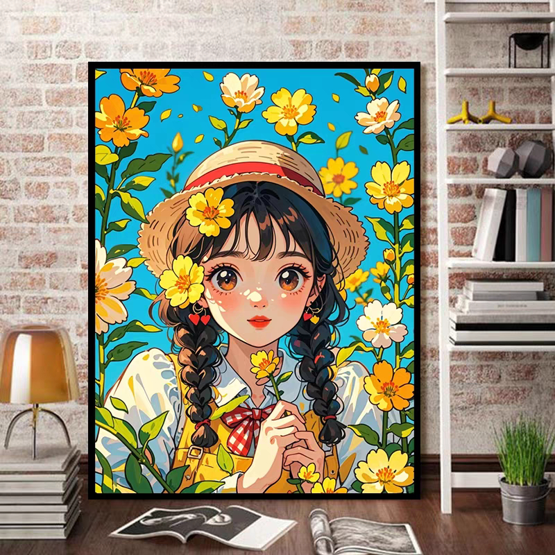 ระบายสีตามตัวเลข 40x50ซม มีเฟรม ภาพวาดตกแต่งอะคริลิก ของขวัญ DIY สำหรับเด็ก คู่ พร้อมกรอบ