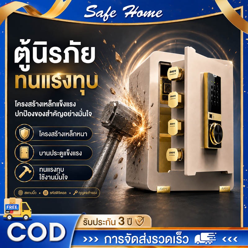 Safe Box 45 ซม. สำหรับออฟฟิศ เก็บเอกสาร กันสนิม โครงสร้างแข็งแรง เปิดได้ด้วยลายนิ้วมือ รหัส และกุญแจ รับประกัน 1