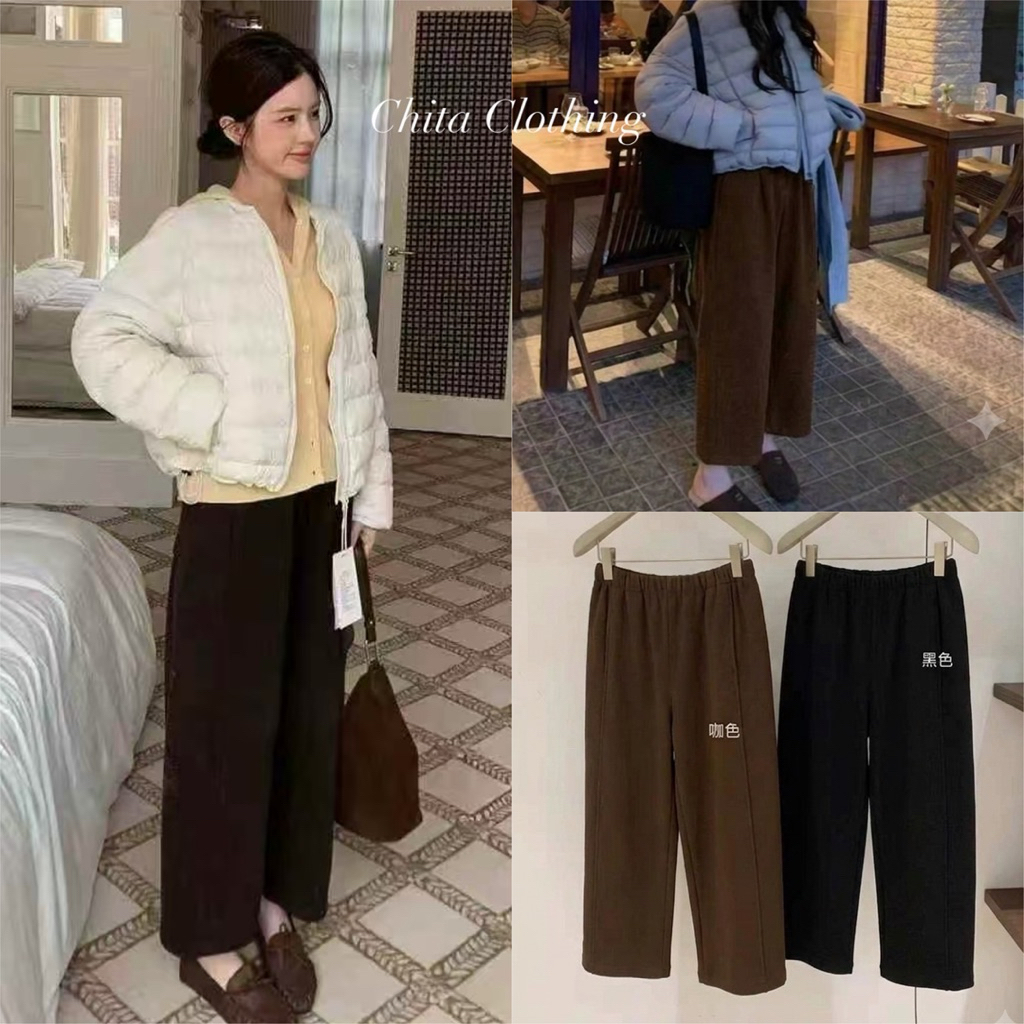 📍พร้อมส่ง📍8043 กางเกงขายาวเอวยางยืด มีเชือกรูด มีกระเป๋าล้วงด้านข้าง เนื้อผ้าดี งานสวย TAG:WG.WE 🇰🇷