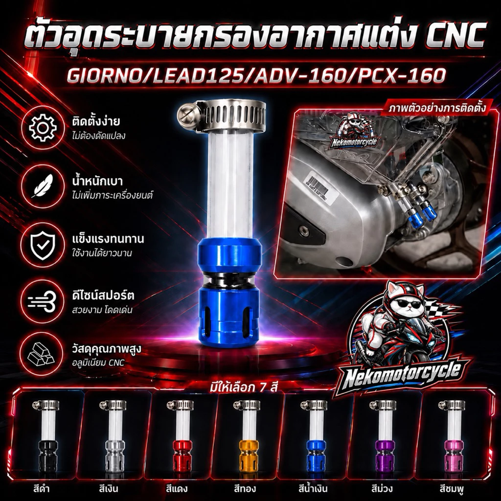 ตัวอุดระบายกรองอากาศแต่ง CNC Honda Giorno / Lead125 / ADV160 / PCX160 thumbnail 5