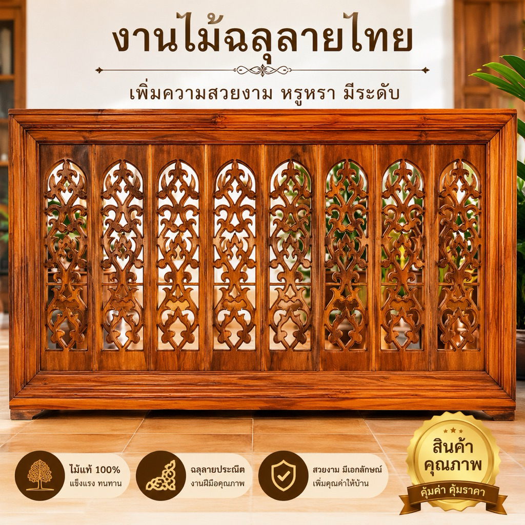 ไม้ระเบียงลายฉลุลายมงกุฏไม้กระถินณรงณ์จำนวน5แผ่นมี2ขนาดกว้าง5นิ้ว 6นิ้ว  ยาว80ซ.มหนา1.5ซ.