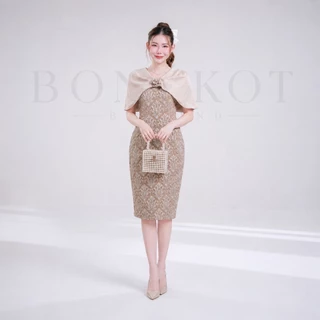 PL3 เดรสออกงาน ชุดทำงานคลุมไหล่กระดุมดีเทลสวยสุภาพเรียบหรู ความยาว41นิ้ว เนื้อผ้าลัชชู งานป้ายบงกชเดรส บายส้มโอช็อป