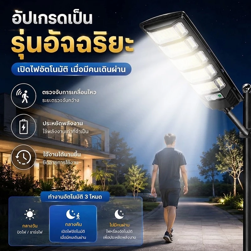 【รับประกัน 30ปี】ไฟโซล่าเซลล์ ไฟถนนโซล่าเซลล์ ไฟเซ็นเซอร์ตรวจจับคน ไฟถนน IP67 Solar Light 900000W ไฟพลังงานแสงอาทิตย์ thumbnail 9