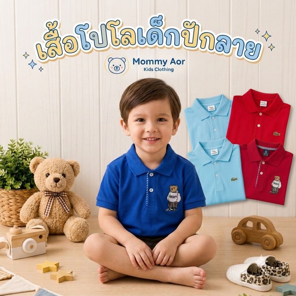 เสื้อยืดเด็กคอปก**ผ้าโปโลปักลาย**กรุ๊ปกลาง(PL50)