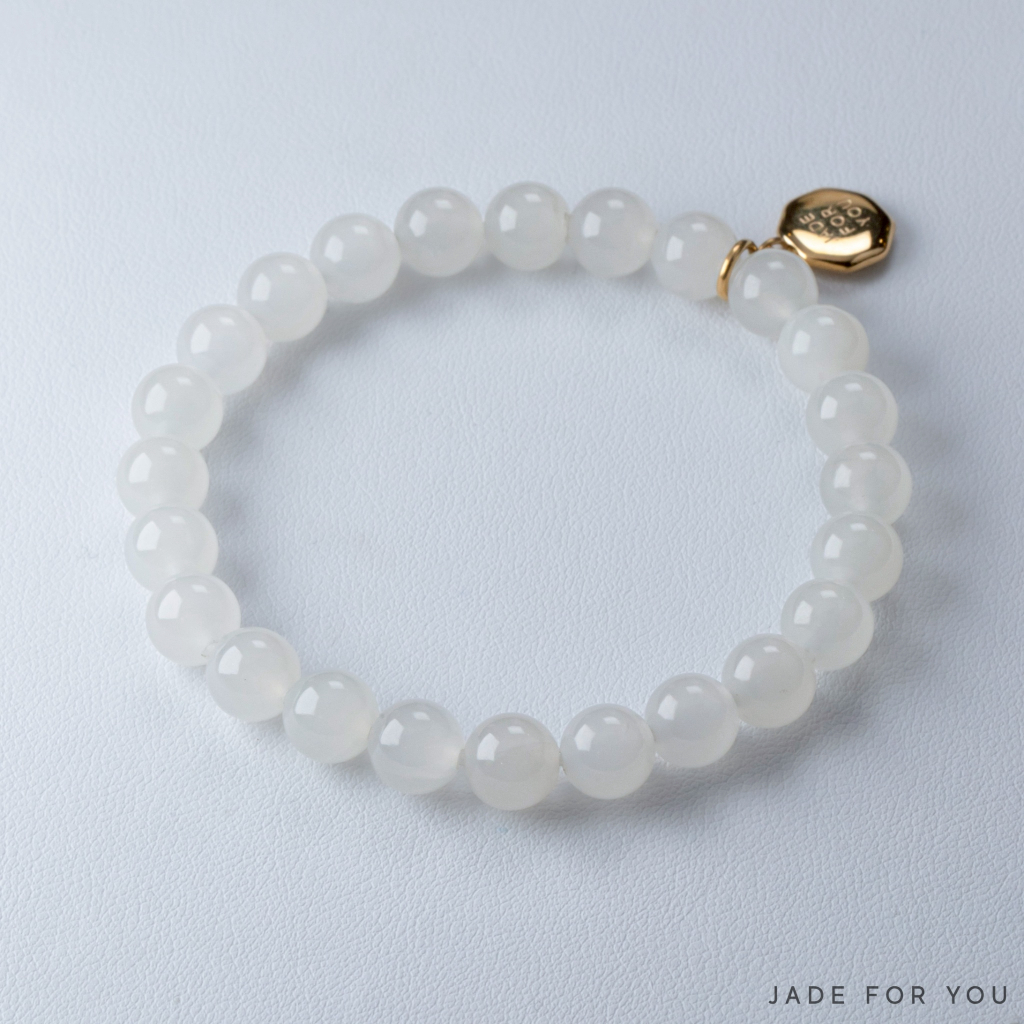 สร้อยแขนหยกขาว Nephrite 8 mm. -JADE FOR YOU