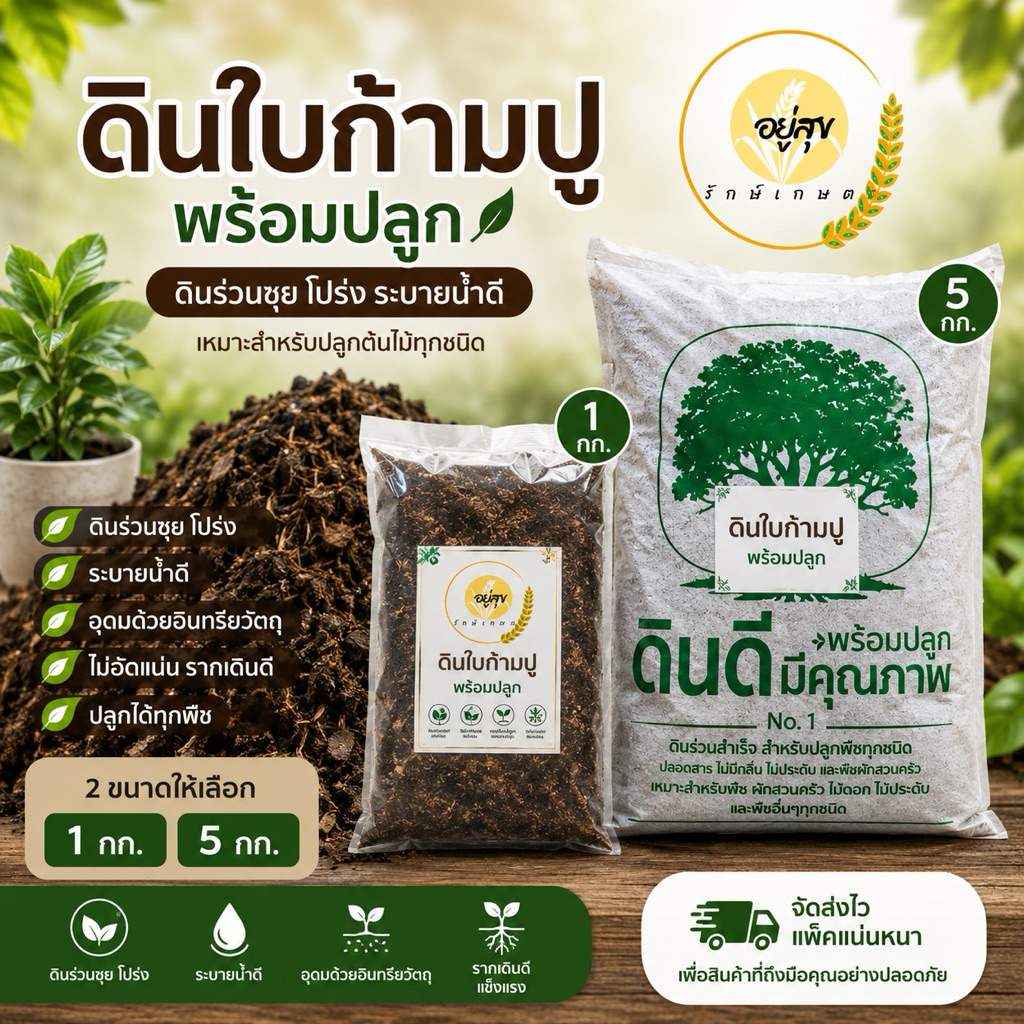 ดินใบก้ามปูธรรมชาติ ดินปลูกต้นไม้ ดินพร้อมปลูก บรรจุ 1 และ 5 กิโลกรัม