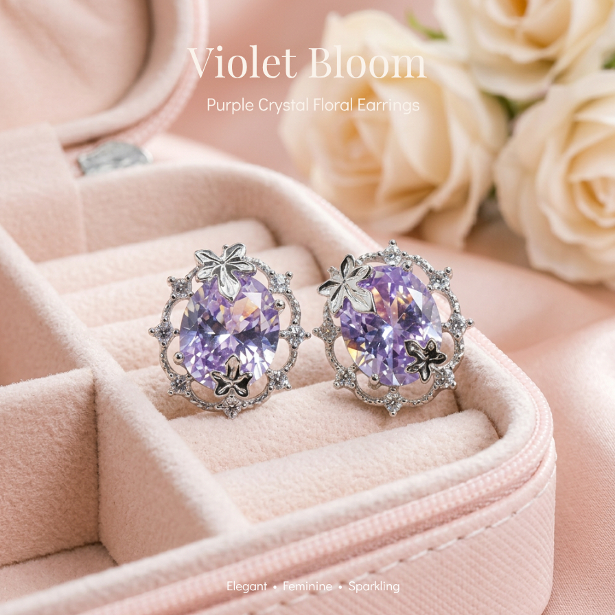nnjew ต่างหู รุ่น Violet Bloom ต่างหูแฟชั่น ผู้หญิง Model ดอกไม้ และ ผีเสื้อ