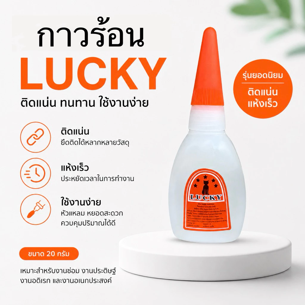 (1ชิ้น) กาวร้อนลัคกี้ แห้งเร็ว คุณภาพสูง (Lucky) กาวแมวดำ 20 กรัม