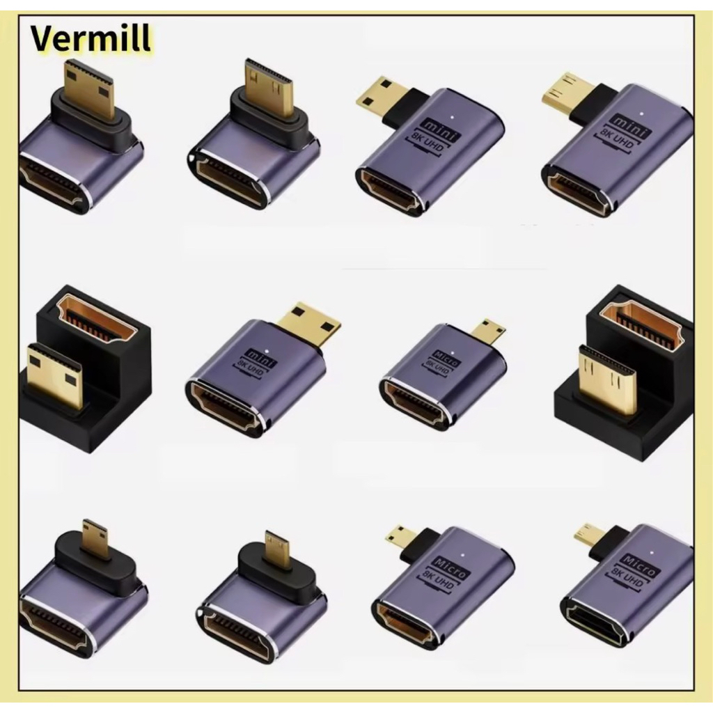 HDMI2.1 สายอะแดปเตอร์ mini micro hdmi to HDMI 2.1 Converter 48Gpbs 8K60HZ 4K HDTV โปรเจคเตอร์ PS4 PS5 แล็ปท็อป PC
