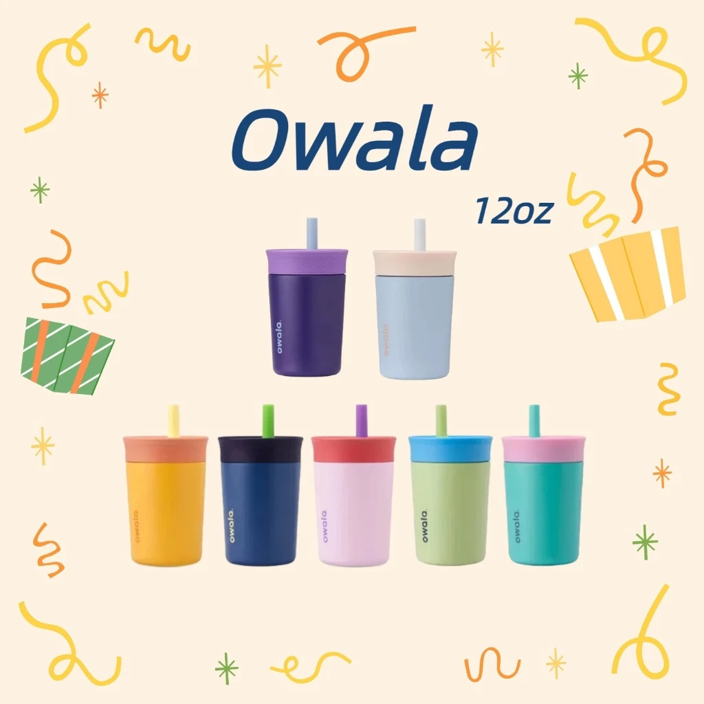 Owala Kids Tumbler ขนาด 12oz (355ml), ขวดสแตนเลสหุ้มฉนวน ทนความร้อนและไม่รั่วซึม ปราศจาก BPA มีให้เลือกหลายสี