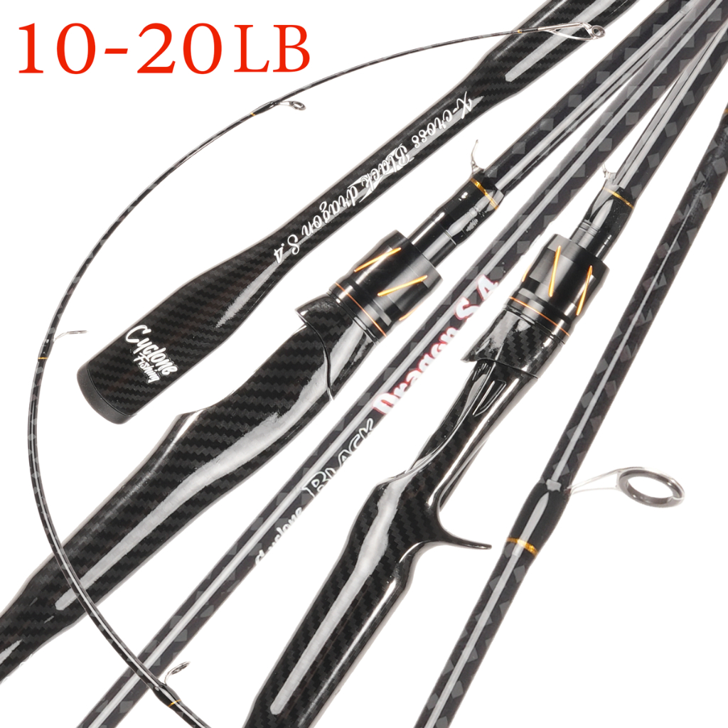 Cyclone Black Dragon S4 คันเบ็ดตกปลา คาร์บอนไฟเบอร์ 2 ท่อน (10-20LB) คันสปินนิ่ง คันเบส สไตล์X-Cross แข็งแรง ทนทาน