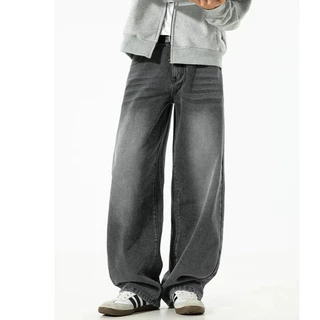 toki-กางเกงยีนส์ขายาวผู้ชาย สีดำเทา ขากระบอก ผ้ายีนส์นิ่ม ทรงสวย baggy jeans ย้อนยุค สไตล์เกาหลี